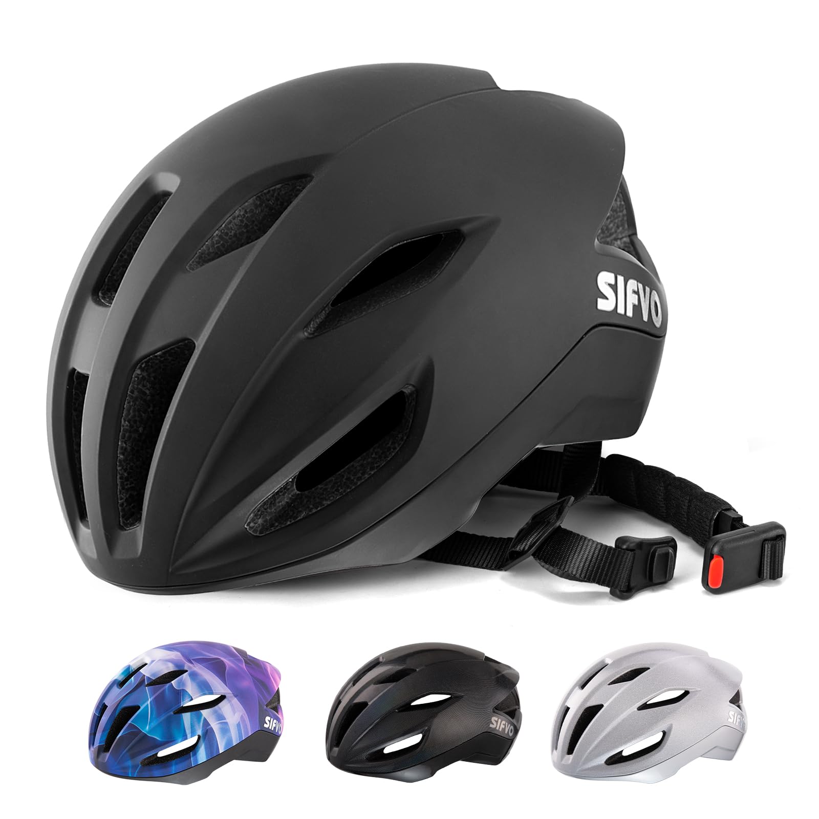 Bike Helmet, SIFVO Cycle Helmet Adjustable 55-58cm with Magnetic Buckle, Lightweight Road Bike Helmets, Commuting Bicycle Scooter Adults Cycling Helmets