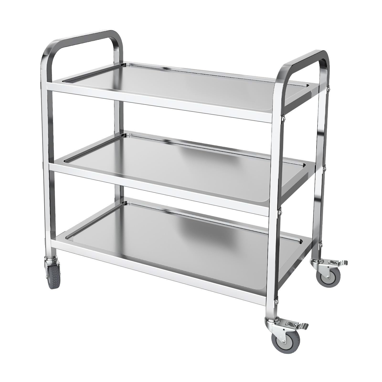 Carrello da cucina a 3 ripiani in acciaio inox, 75 x 40 x 83,5 cm, grande carrello da portata con ruote di bloccaggio, per cucina, hotel, ristoranti