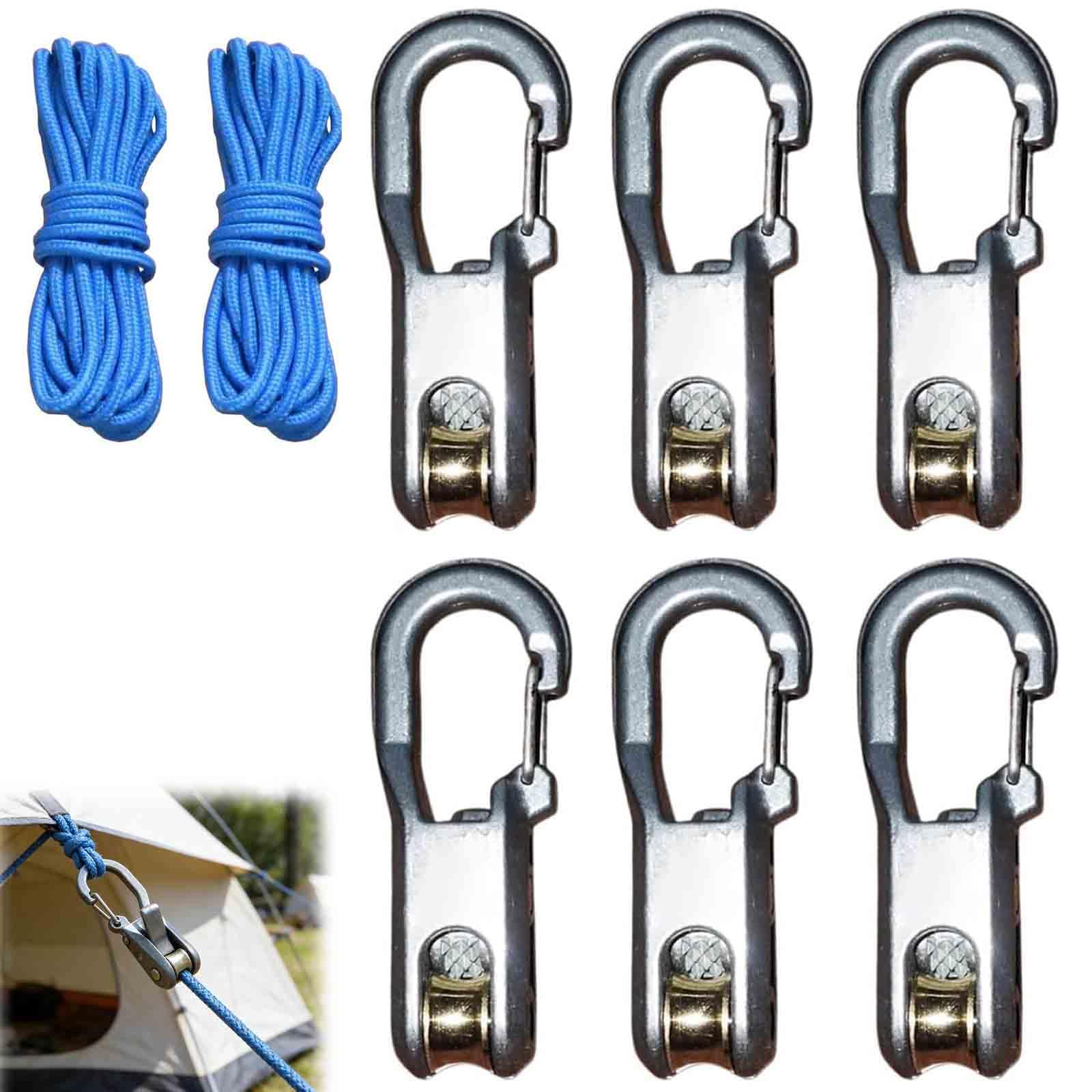 Rope Roller Cam Lock Tensioner, corde avec tensioner à rouleau pour typage facile et sûr, outil de camping et de bateau avec boucle de verrouillage, ajusteur de tie-tire-bas d'extérieur (2 cordes et 6
