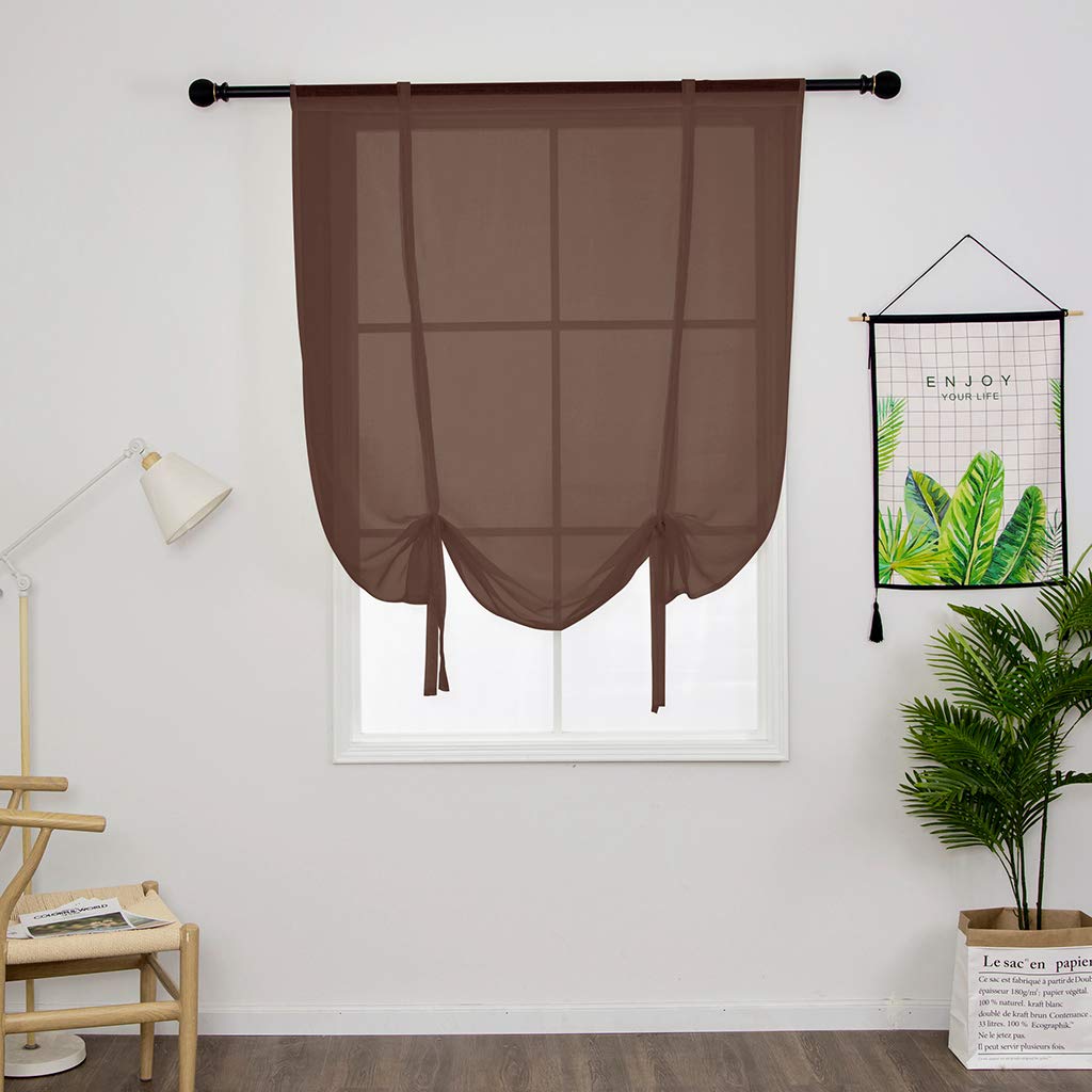 SIMPVALE Tulle Roman Curtains Solid Color Translucent Roman Blinds Bow Knot Voile Vertical Curtain Rod Pocket, Brown, 80x120 cm — image 1