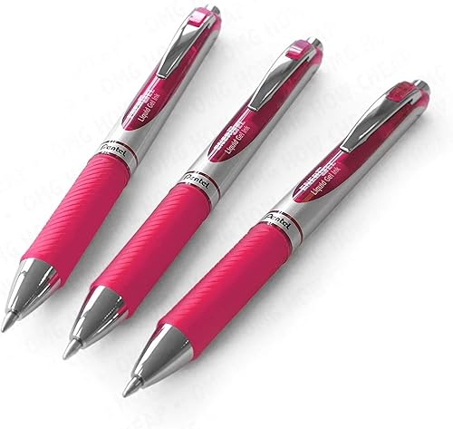 Pentel EnerGel XM BL77 - Bolígrafo retráctil de tinta de gel líquido, 0.028 in, 54% reciclado, color rosa, paquete de 3
