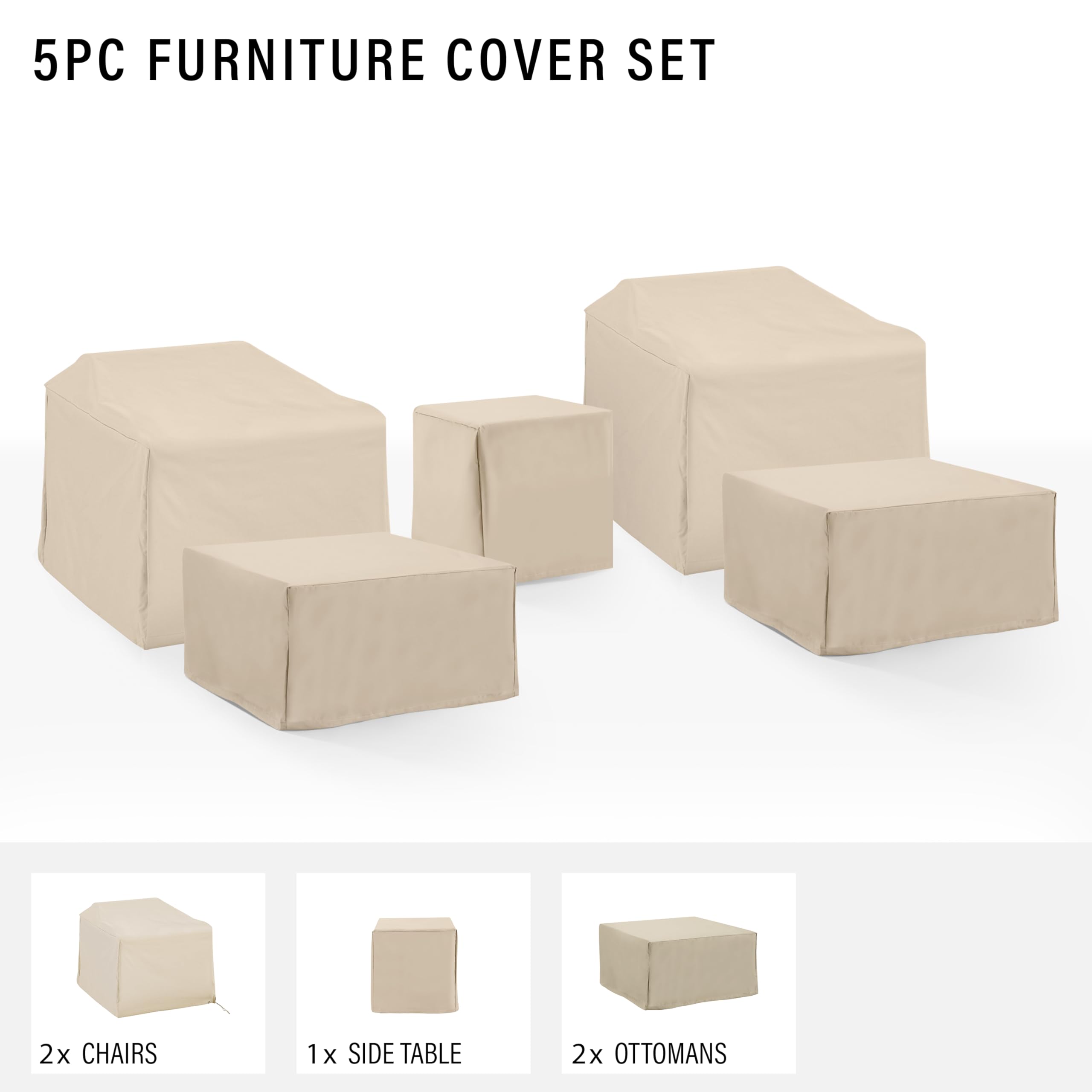 Crosley Furniture Juego de 5 fundas impermeables para muebles de patio, para sillas y mesas de exterior, color marrón