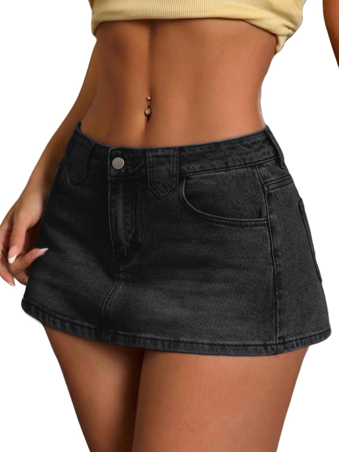 ELLEVEN Low Rise Summer Denim Mini Skirt for Women with Undershorts | Jean Skirt with Shorts Underneath,Micro Skirt,Y2K,Stretchy,Casual,Trendy Parties,Festivals,Dates,Vacations,Country,Concert