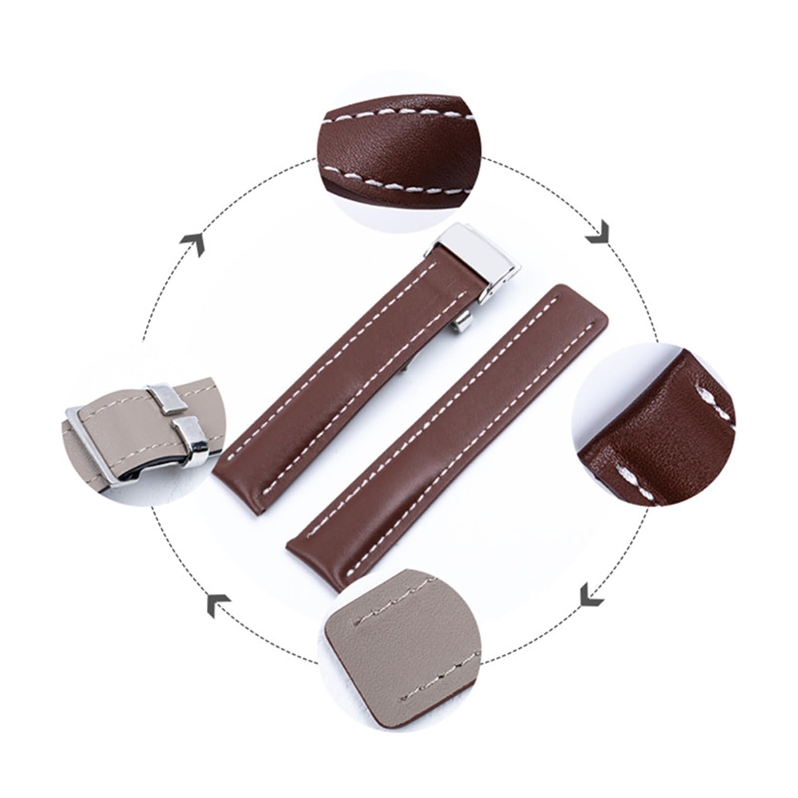 HMFANG Bracelet De Montre 20/22/24 Mm Compatible Avec Les Accessoires De Bracelet De Montre En Cuir Breitling