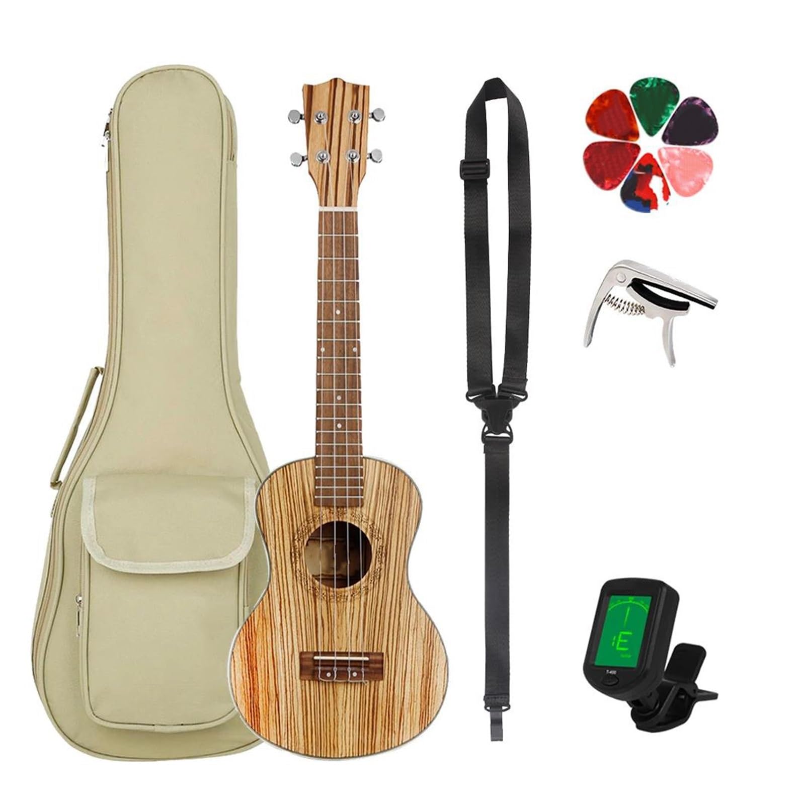 21 Calowe Ukulele Z Drewna Zebra Z Akcesoriami W Tym Zapasowymi Strunami Do Tunera Gig Bag I Kapodasterem Ukulele Dla Dorosłych
