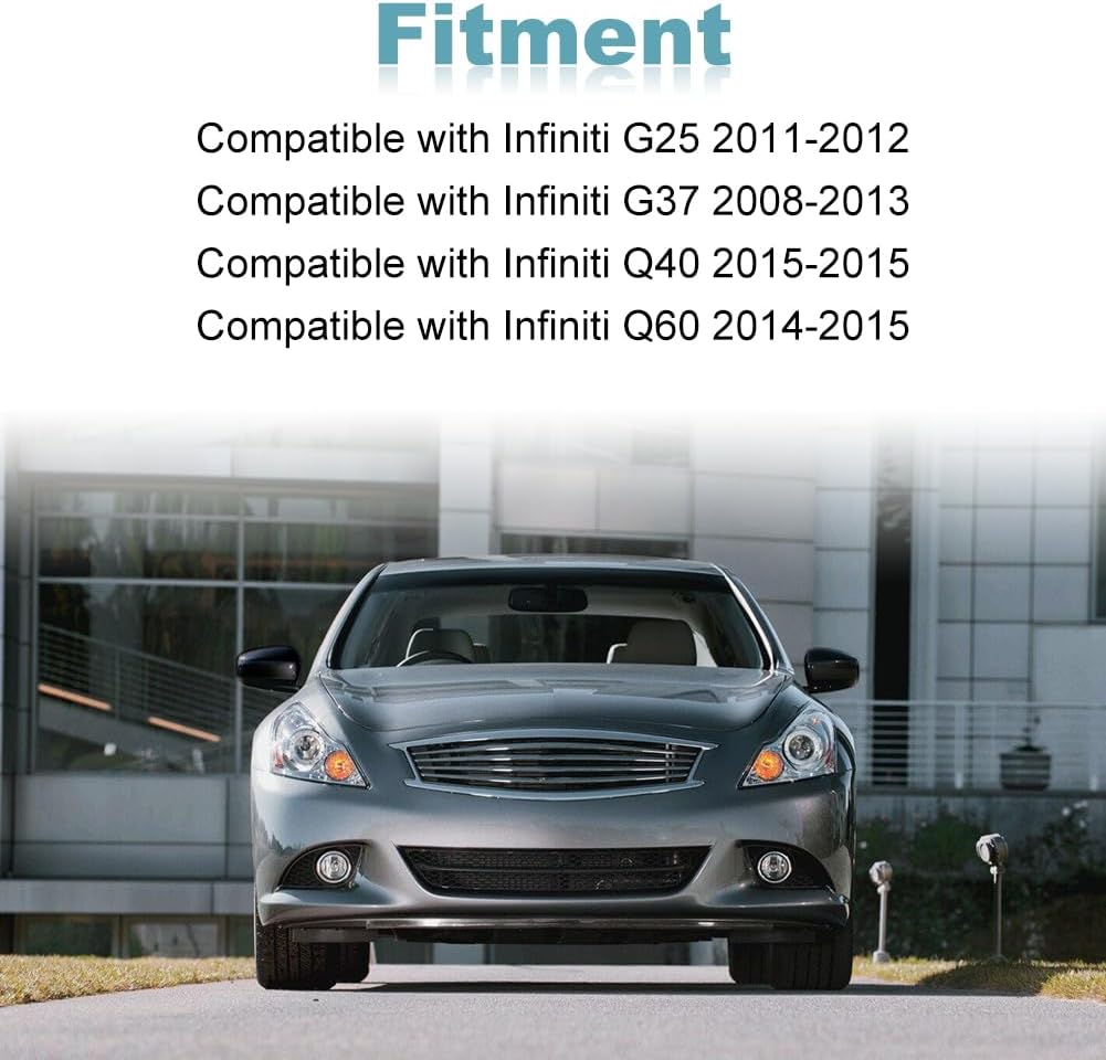 JDMON Door Rearview Mirror Cover Cap Replacement for 2011-2012 Infiniti G25, 2008-2013 G37, 2015 Q40, 2014-2015 Q60 Sedan Coupe Side Door Mirror Cover Cap Trim 2PCS (Carbon Fiber Style)