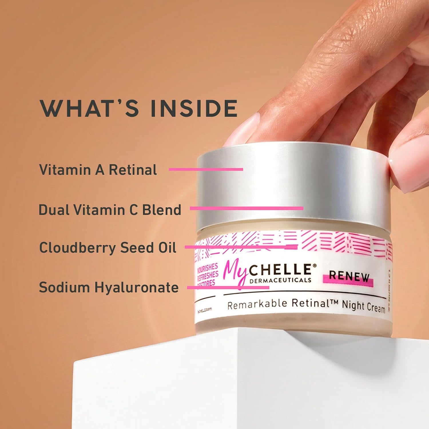 MyChelle Dermaceuticals Remarkable Retinal Night Cream Nutrient-Rich Moisturizer with Vitamin A Retinaldehyde for All Skin Types, Cruelty Free, Vegan, White, 1.2 Fl Oz thumbnail 3
