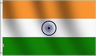 Rhungift India Flag Large 3x5 Ft, Moderate-Outdoor Both Sides 100D Polyester,Canvas Header and Double Stitched -Brass Grommets for Easy Display,3' x 5' Indian Flag