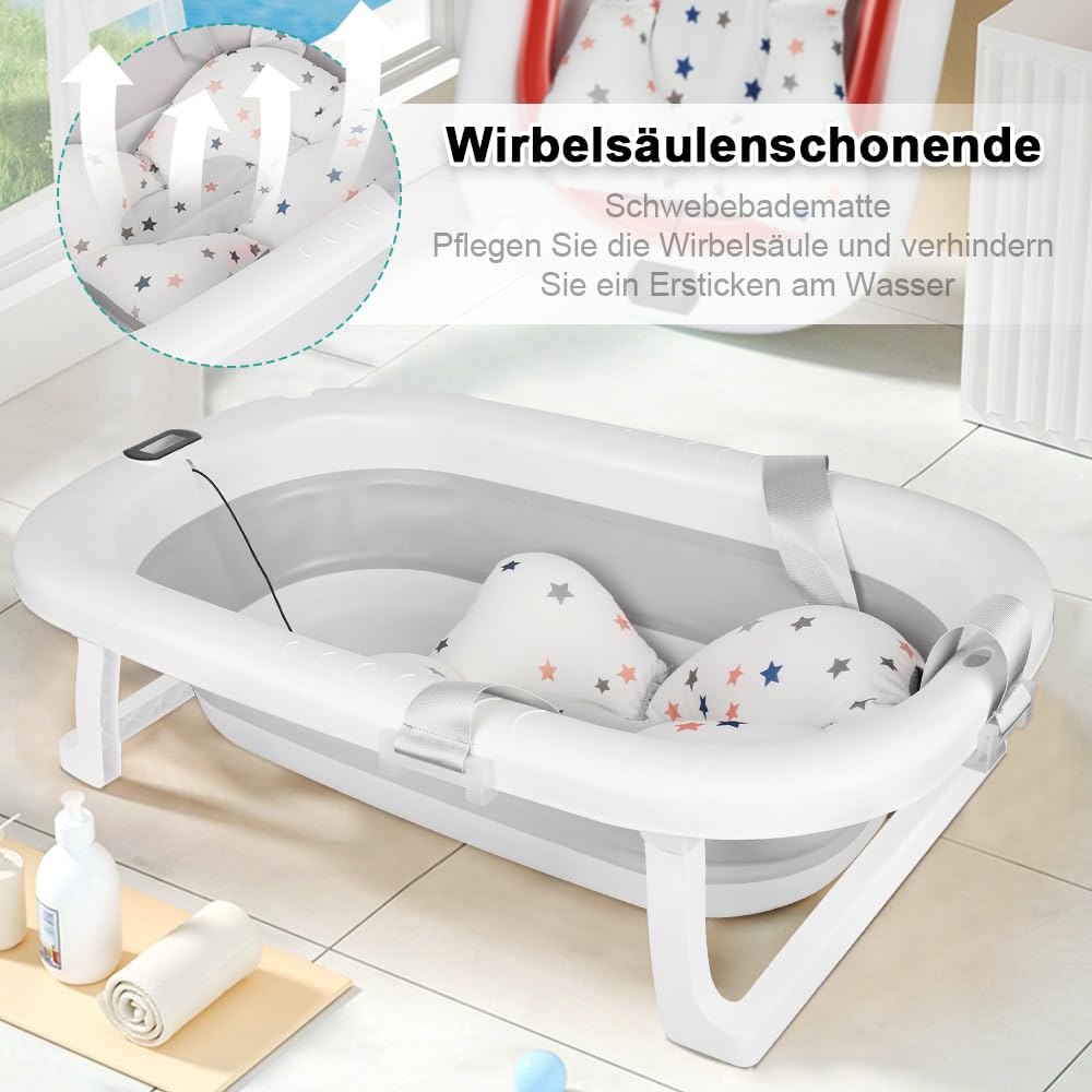 Baignoire pour bébé pliable XXL avec coussin antidérapant et thermomètre