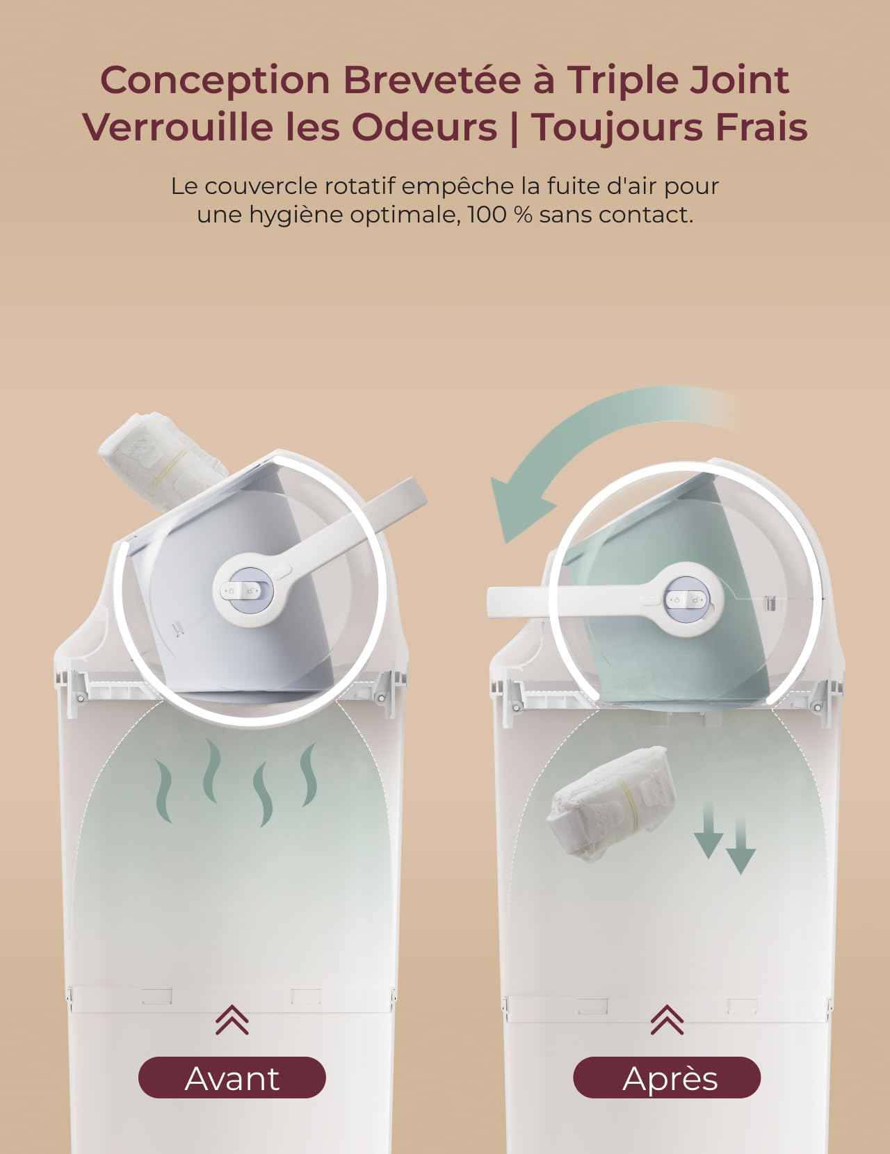 Momcozy Poubelle à Couches avec Contrôle des Odeurs Breveté à Triple Joint, Grande Capacité