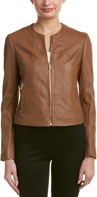 halogen collarless leather jacket