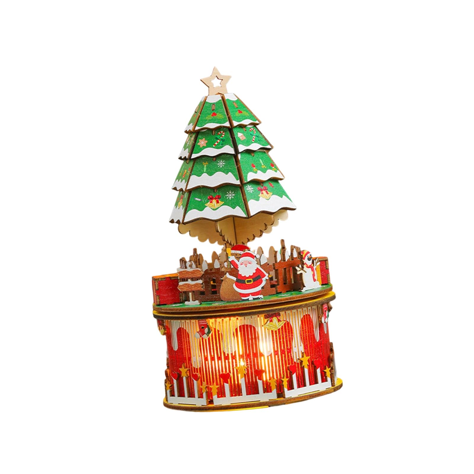 Carillon a forma di albero di Natale, in legno naturale, strumento fai da te con meccanismo musicale rotante, decorazione natalizia musicale