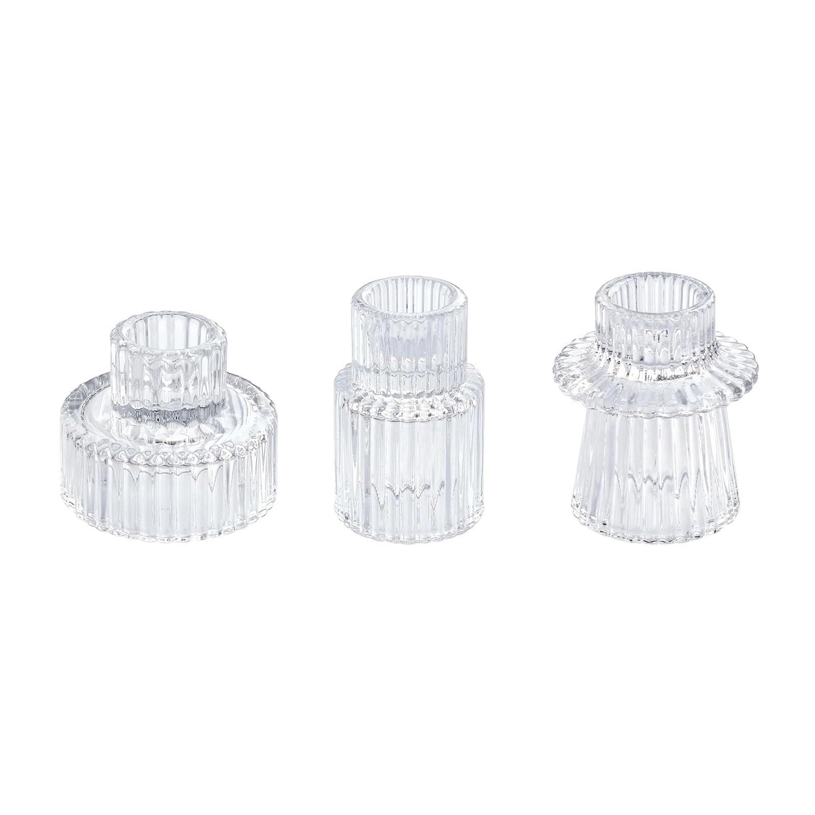 Candle Holders 3pcs Candle Holders Taper Glass Candlestick Reversible Holder for Table Centerpieces Wedding Decor Dinner Party(Clear)