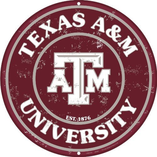 Tag City Texas A & M 12 Inch Embossed Metal Nostalgia Circular Sign