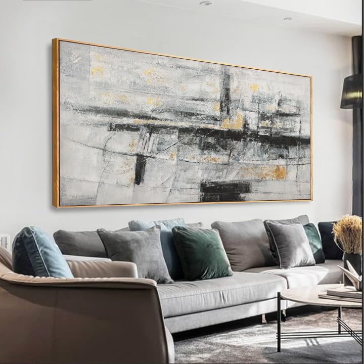 Abstract Wall Art Large Size Framed Home Artwork Decor Black And White Wall Art Abstract Graffiti With Gold Decoration Modern Minimalist Canvas Painting Living Room Decor For Bedroom Office Wall Decor 29"x58"