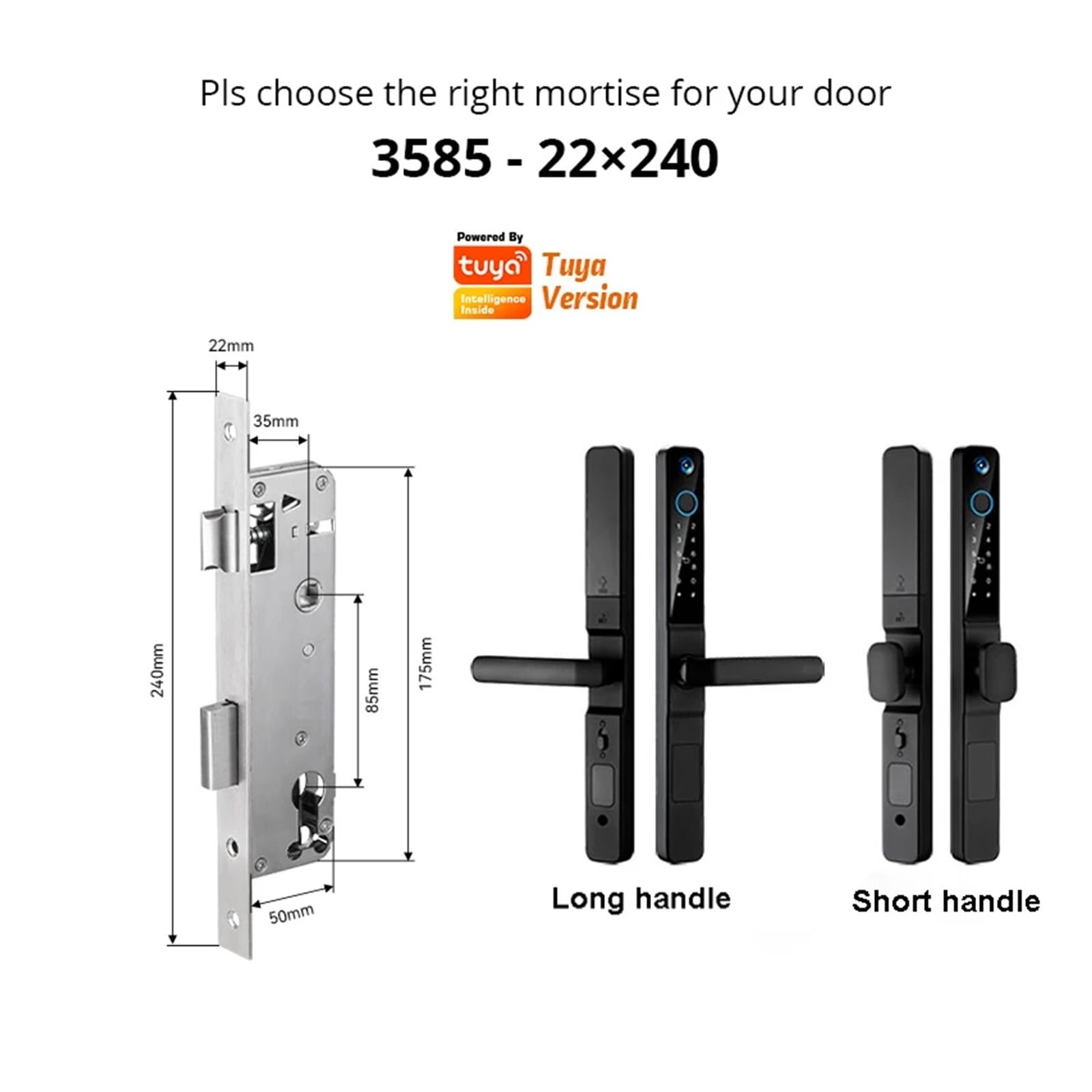Smart Lock WiFi Tuya Impermeabile, con Fotocamera for Porta Scorrevole in Vetro in Alluminio con Impronta Digitale biometrica, Serratura Elettronica Esterna(Black 3585,Short Handle)