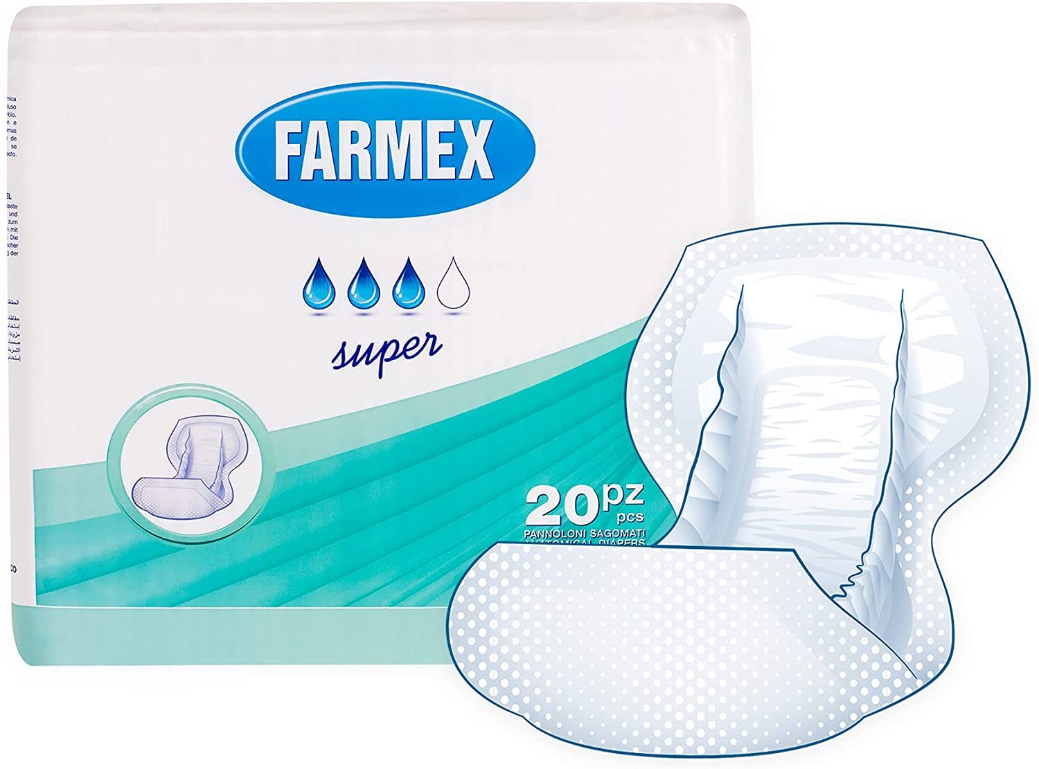 Farmex Pannoloni per Adulti - Pannolone Sagomato SUPER - TNT Assorbente, Latex-Free, Traspirante e Anallergico - Delicato sulla Pelle - 80 pezzi