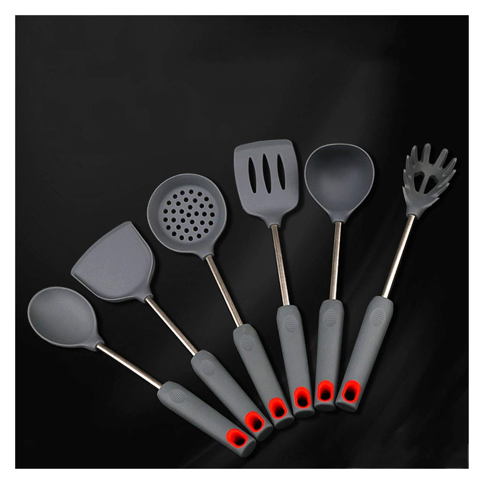 MYUYEE Kitchen Utensils Set,Useful Kitchen Tool Cooking Slip Shovel Kitchen Utensils Stainless Steel Stir-Fry Silicone Shovel Pan Shovel Spoon