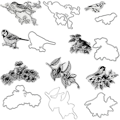 Sellos y troqueles de flores de pájaro para hacer tarjetas, sellos transparentes de plantas y troqueles de corte para hacer tarjetas, álbumes de