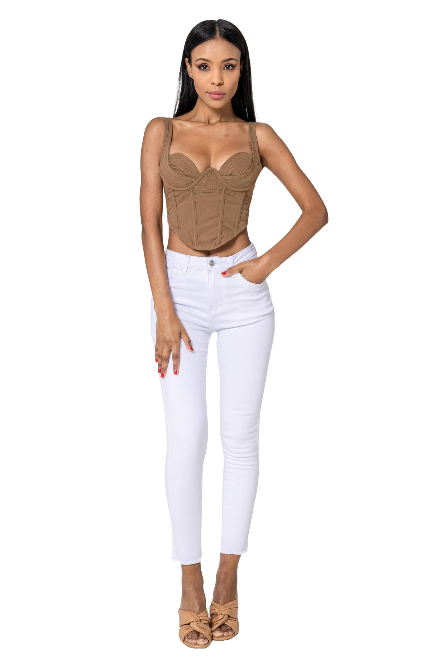 Nina Carter P077 Jean coupe skinny pour femme, taille haute, aspect usé, effet délavé