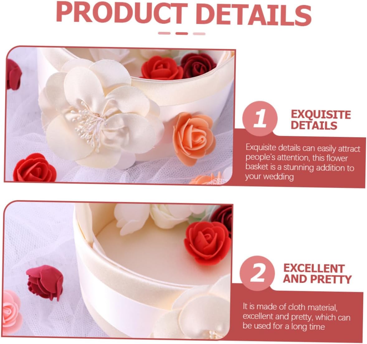 Satin Flower Girl Basket with Handle 2pcs Wedding Flower Basket for Wedding Party Ceremony Supplies
