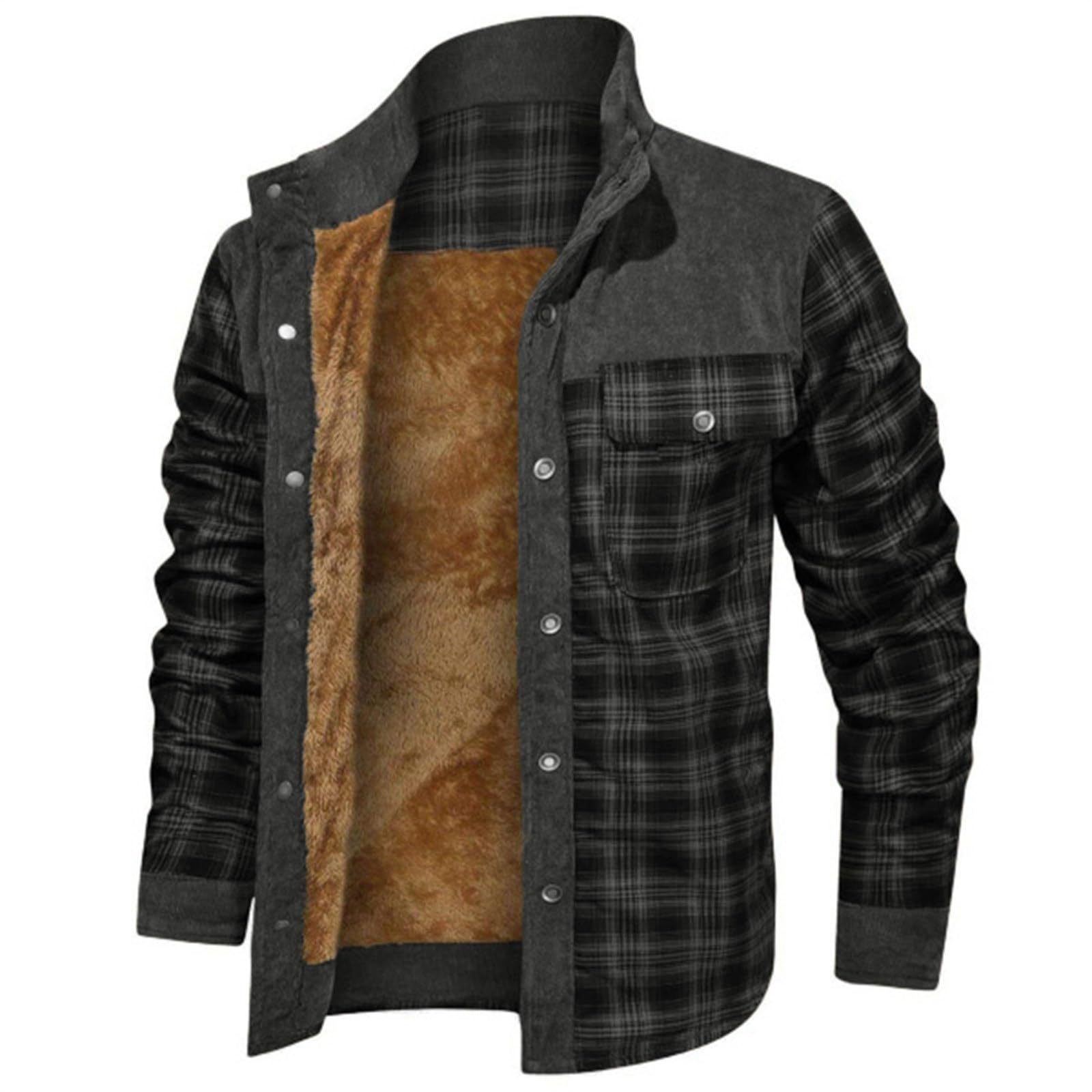 Generisch Fahrradjacke Damen Sommer Herren-Winter-Fleece-gefütterte, karierte Flanell-Hemdjacke mit Button-Down-Jacke langärmeligem Kapuzenmantel
