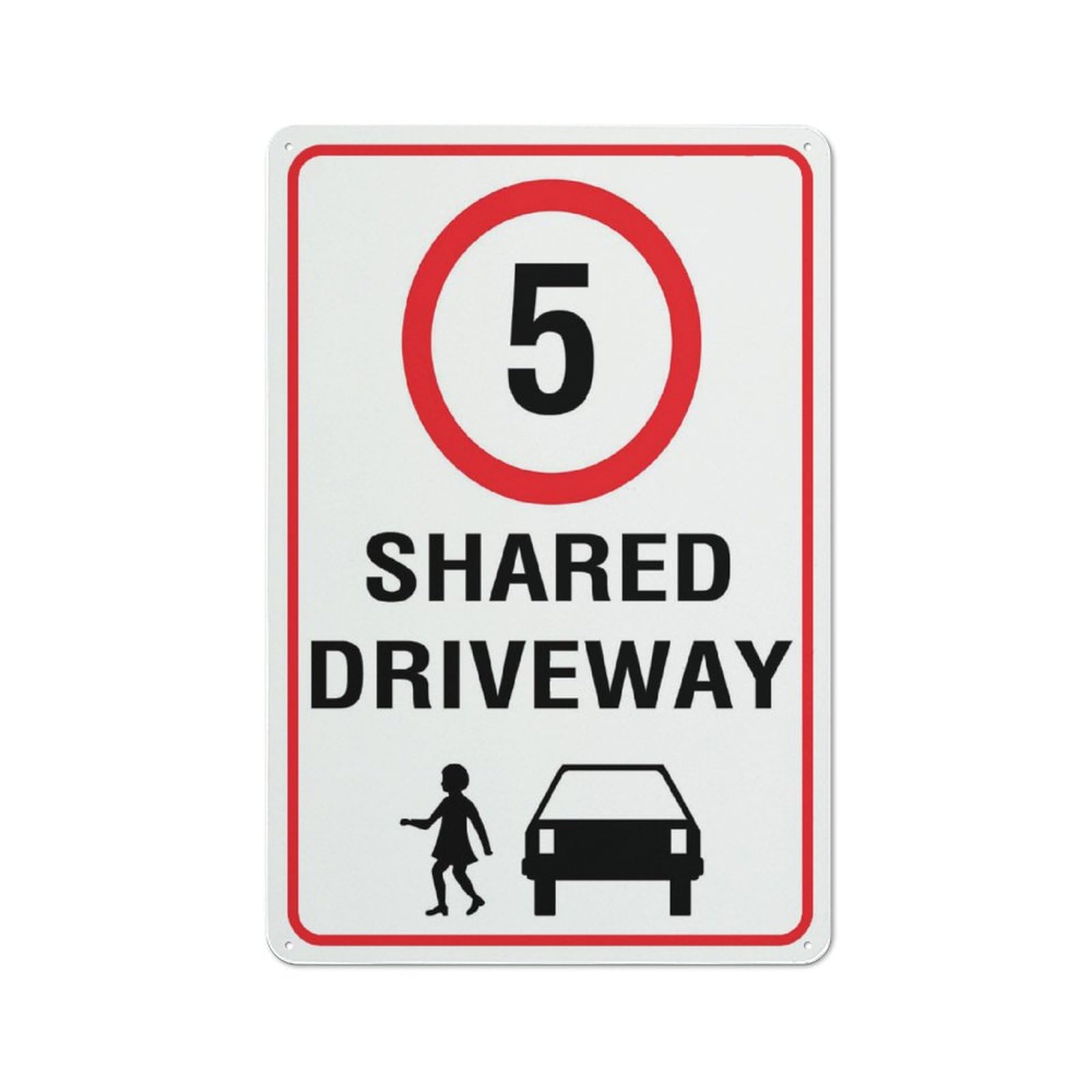 Shared Driveway 5Km Speed Limit Sign 12X8 Inches Metal Aluminum Signs, Weather Resistant, Weatherproof, Indoor Or Outdoor