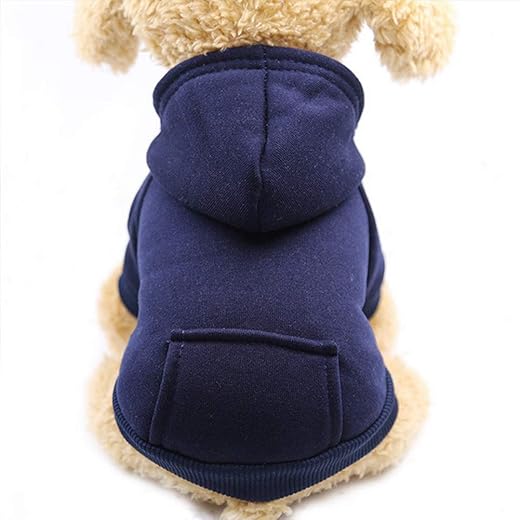 Jecikelon Winter Dog Hoodie Sweatshirts with Pockets Warm Dog Clothes for Small Dogs Chihuahua Coat Clothing Puppy Cat Custume (Navy, Small)