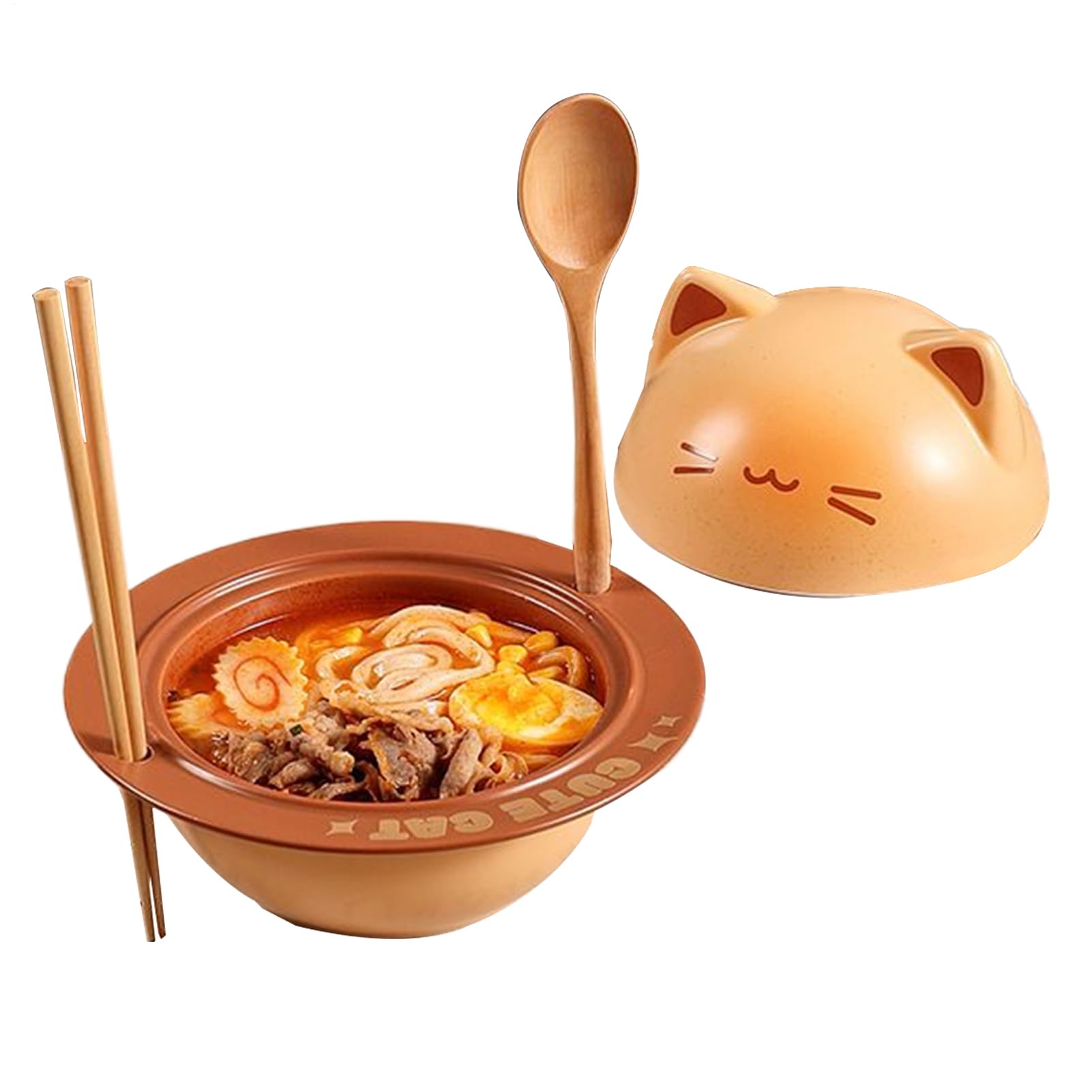 Tazón | Canci De Fideos Instantáneos Lindos Con Tapa | Recipiente De Almacenamiento De Alimentos Con Palillos De Cuchara Para Comida Ensalada De Cereales Prep Breakfast Lunch Office Dor