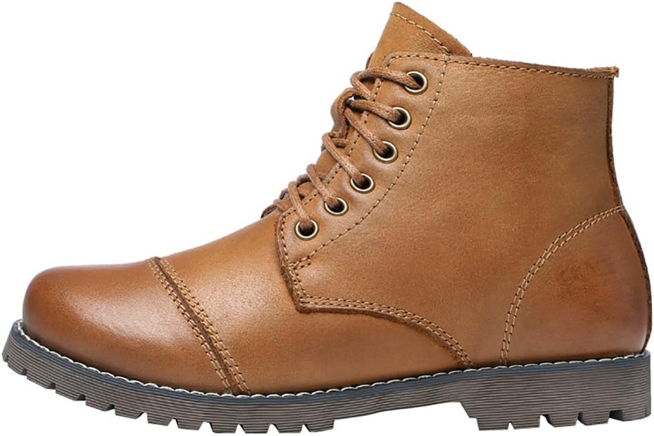 Guciheaven Christmas Winter British Leather Retro Martin Boots(8.5 B(M)US, Khaki)