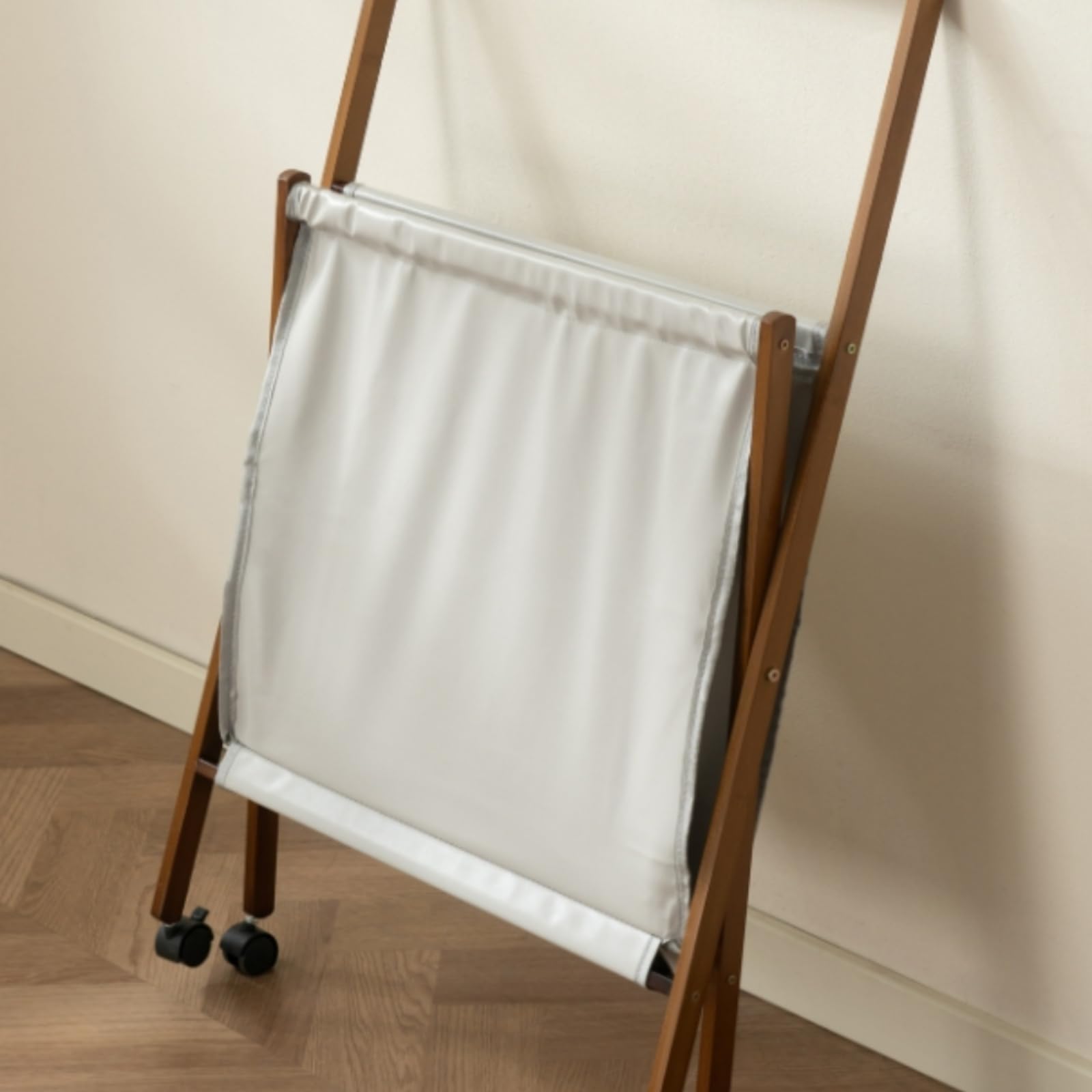 Cesto Portabiancheria Pieghevole Carrello Biancheria Cesto Bucato Contenitore Lavanderia Organizer con Struttura in Bambù Finiture in Similpelle Sacco
