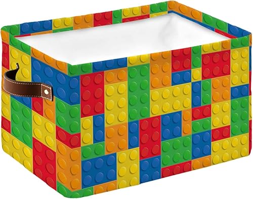 Cesta de almacenamiento de geometría coloreada para estantes, bloques de color moderno, arte abstracto, cubos de almacenamiento de tela,