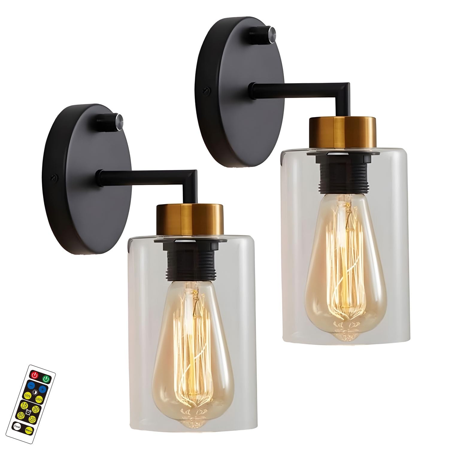 SMCCYYSD Wall Lamp Sconces Industrial Retro Light Metal Bracket with Cylindrical E27 Simple Glass Shade Sconce for Bedroom Living Room Dining (Size : 2 Pack)