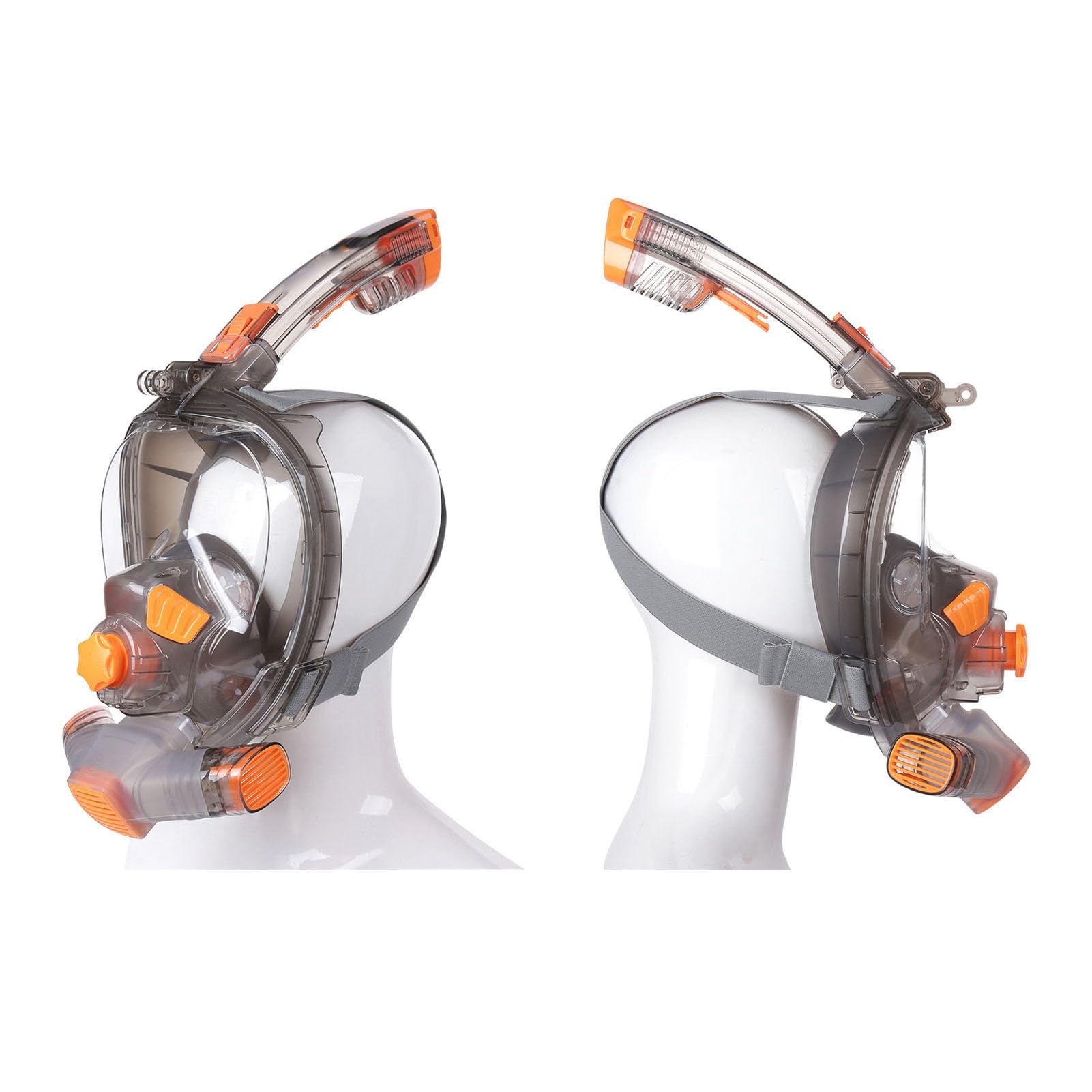 Akozon Gafas de Esnórquel de Cara Completa, Vista Panorámica de 180°, Gafas de Esnórquel Antiniebla con Tubo de Respiración Plegable y Soporte para Cámara, Silicona para Adultos y Niños S/M Naranja