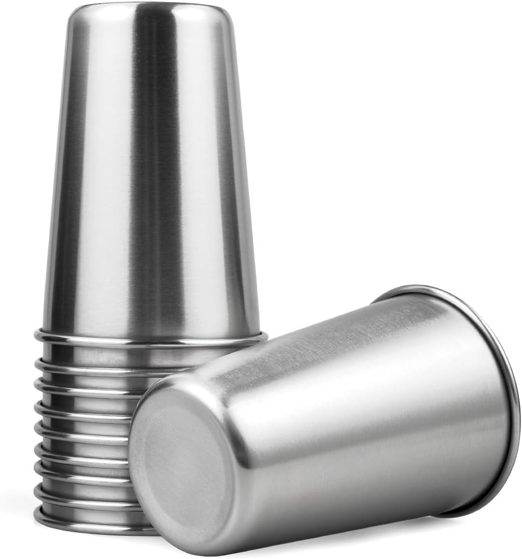 10PCS Stainless Steel Small Drinking Cup Beer Wine Glass Set Of 10 (10, 16 Ounce)