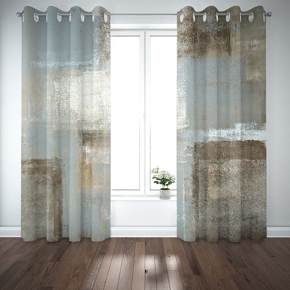 TOMWISH Wide Blackout Curtains Gray Valance Curtains for Kitchen Windows Grey and Beige Abstract Art Painting Blackout Curtains for Living Room Bedroom Window Treatment Set 52 X 63 Inch 2 Panel