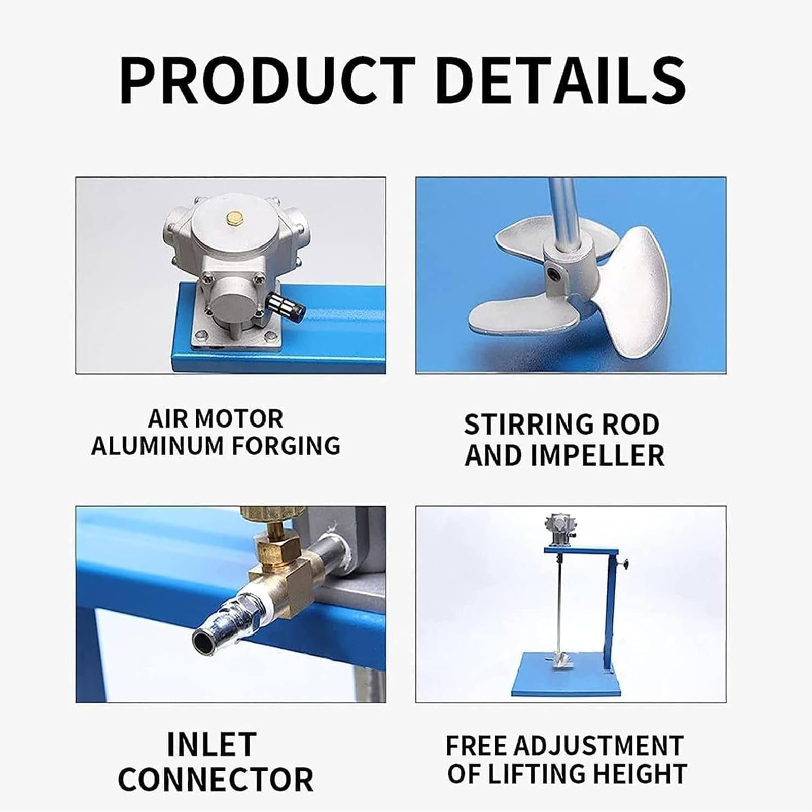 Mezclador NeumáTico De Pintura 100 GAL - Agitador Profesional con Soporte De Clip Y ElevacióN Manual | para Cubetas Y Barriles | Calidad Industrial