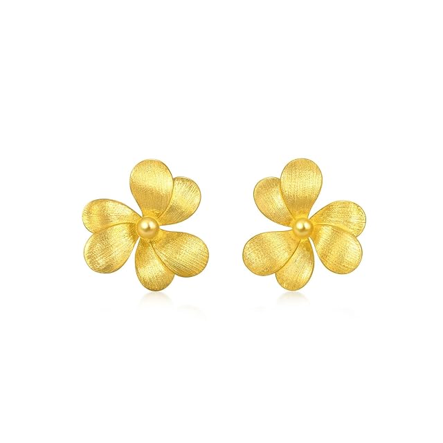 Chow Sang Sang CHOW SANG SANG 999 24K Gold MINTYGREEN Lucky Three-Heart Dainty Stud Earrings for Women 95518E