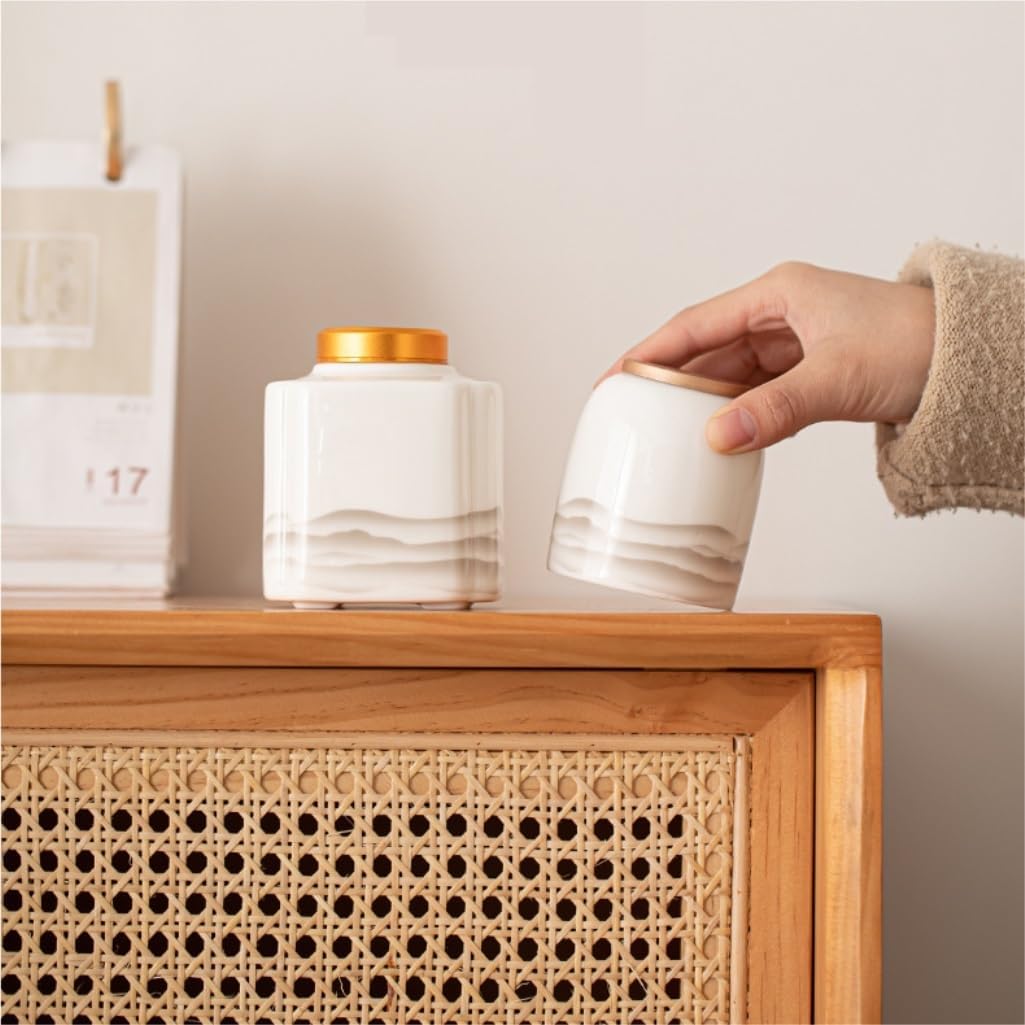 SONGCHAO Sugar Jar White Porcelain Chinese-Style Household Ceramic Loose Tea Storage Jar Small Sealed Jar Tea Jar Simple Tea Container Tea Canister (Color : A)