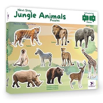 Toykraftt Jungle Animal Puzzles for Kids Aged 3 to 5 Year Olds| 4, 5, & 6 Piece Puzzles for Toddlers - image, photos