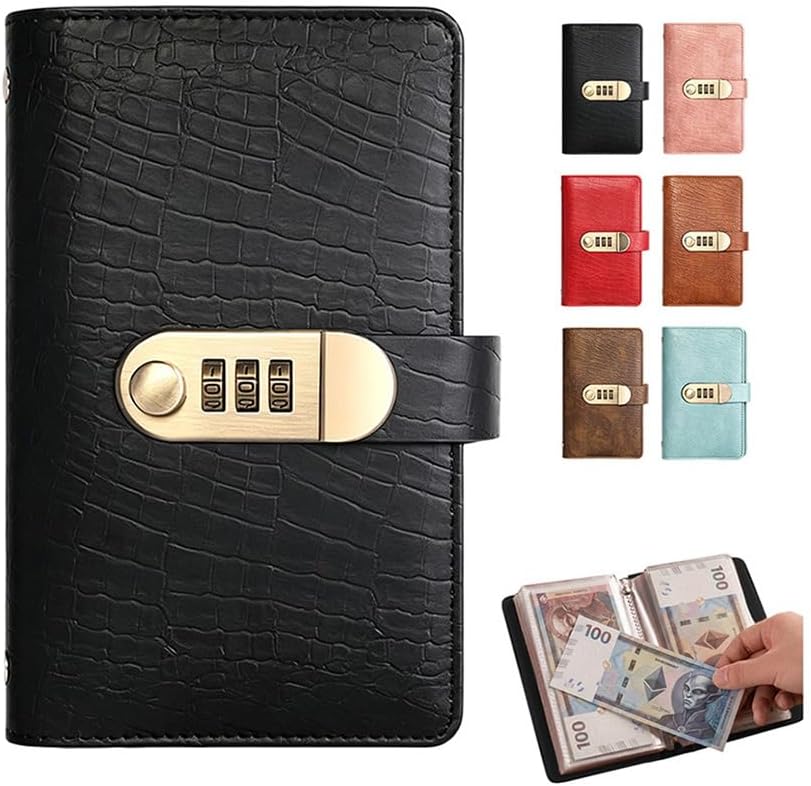 100 Transparent Pocket Currency Collectors Album, 2027 New Cash Money Saving Book with Combination Lock, Money Saving Binder, for Collector Dollar Bill Cash Storage Collecting Supplies (Black)