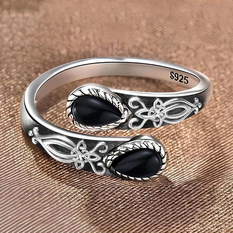 Anillo vintage bohemio ajustable floral tallado para mujer, diseño abierto retro, joyería de moda