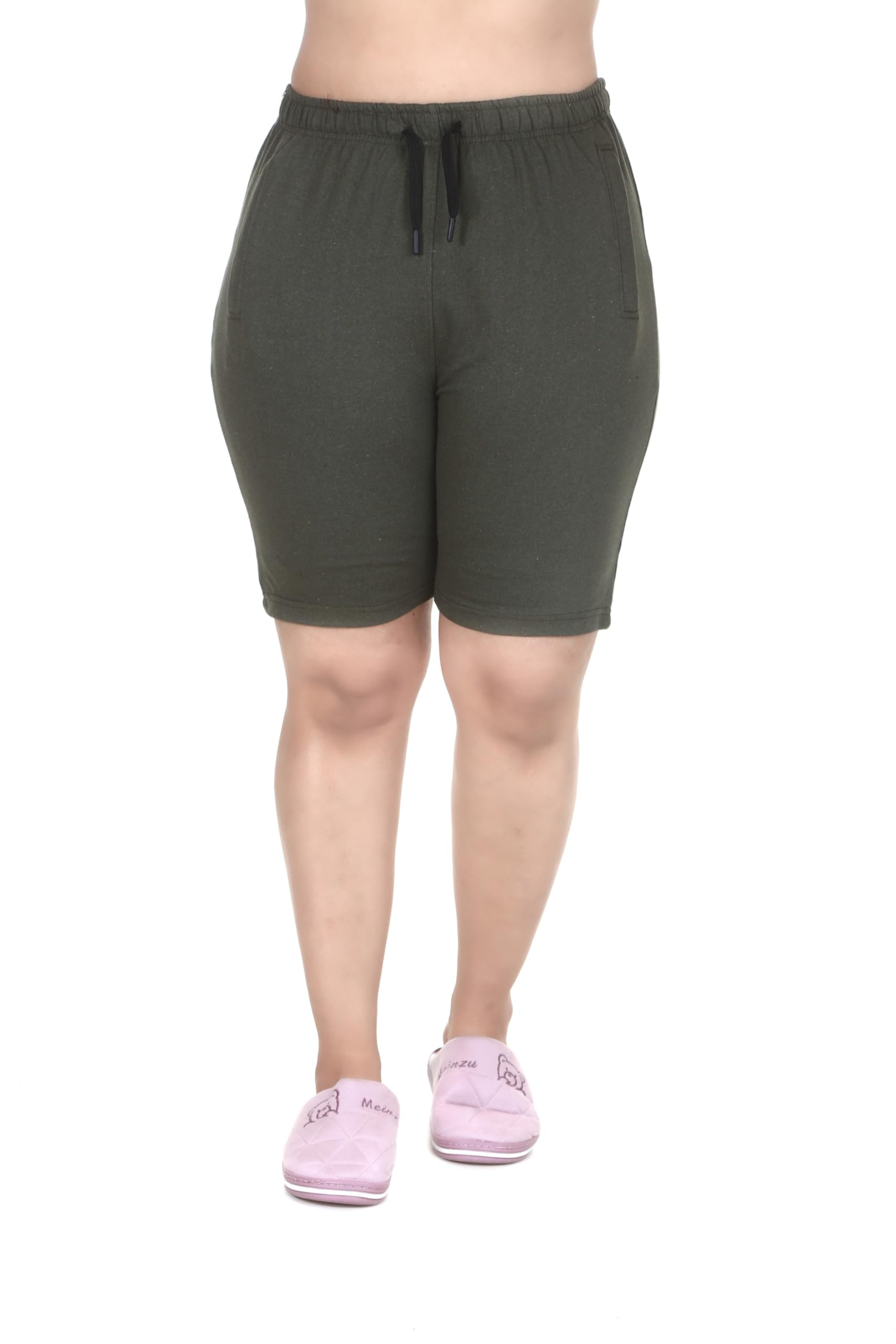 (Pack of 1) Women Olive Green Cotton Shorts, 7XL-picture-36