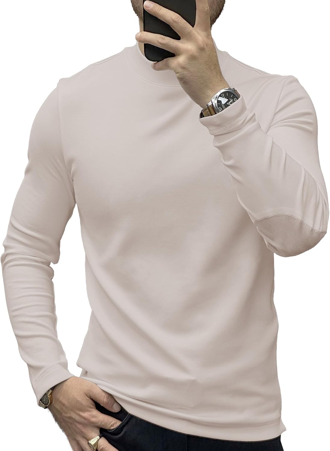 Fioboc Mens Shirts Crew Neck Classical Modal Blend Short/Long Sleeve Tee Casual Solid Top T-Shirt S-4XL