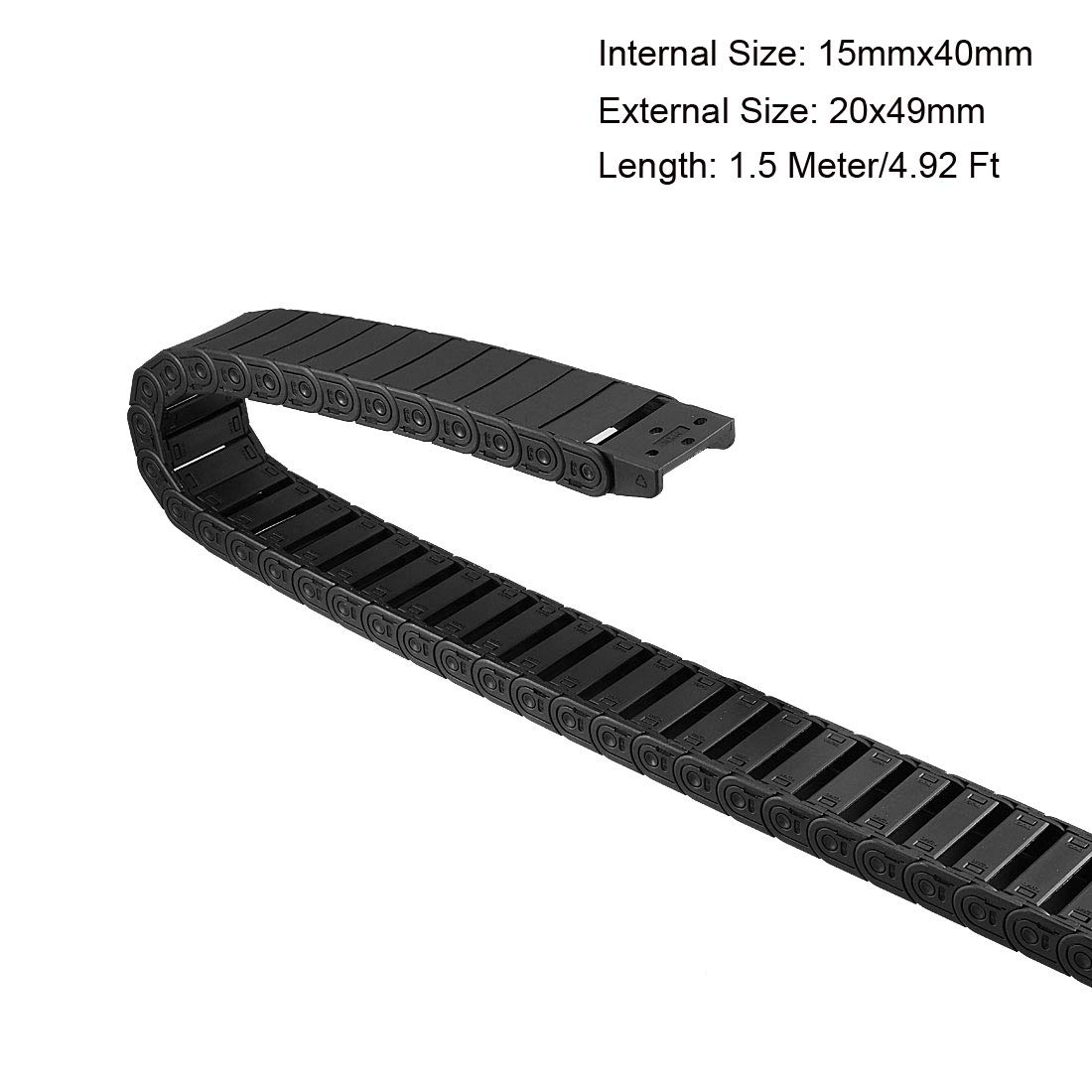 sourcing map cable de cadena de arrastre semi cerrado con conectores finales r28 15x40mm 1.5 metros