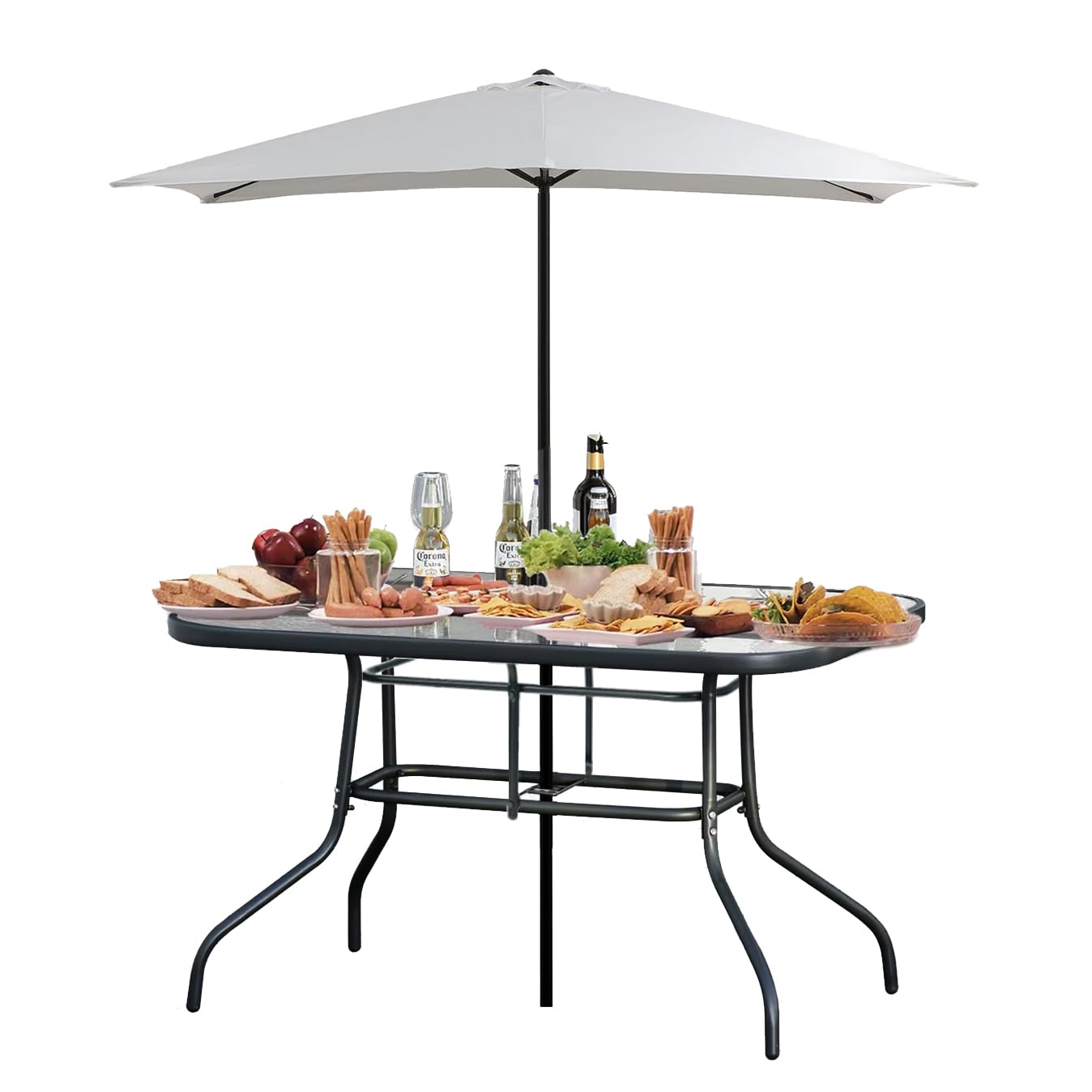 ZOLTA Gartentisch 140 x 80 cm in Glas Terrassentisch Wetterfest Buffettisch Partytisch für Garten Terrasse und Balkon | 4-6 Personen | Outdoor Esstisch Campingtisch | Schwarz