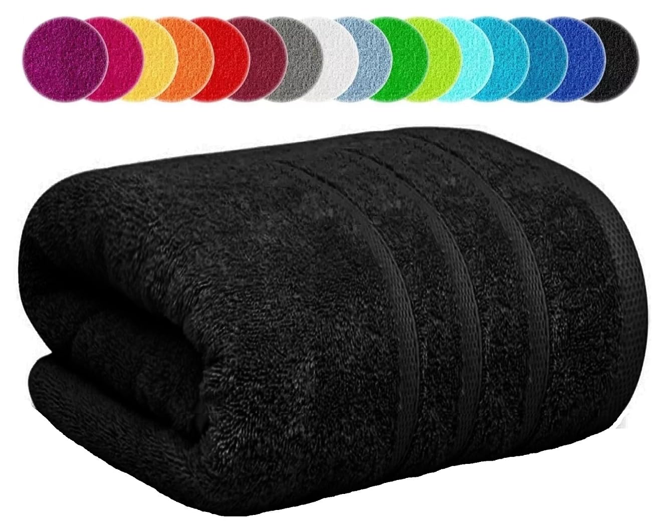 Extra Large Jumbo Bath Sheets 100x200cm Big Size Bathroom XXL Super Soft Bath Towels 100% Egyptian Cotton Body Wrapped Beach Towel 600-GSM (Black, 1)