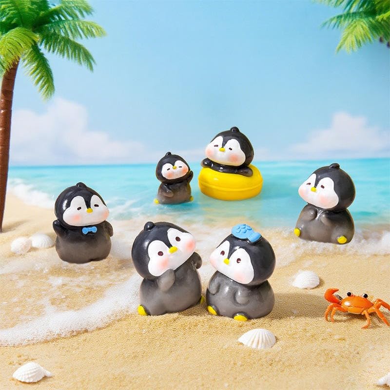 Image of Miniature Penguin Figurines Set of 6 | Resin Tiny Penguins for Mini Garden Decor Fairy Garden Dollhouse Accessories Terrarium Desk Decor Items