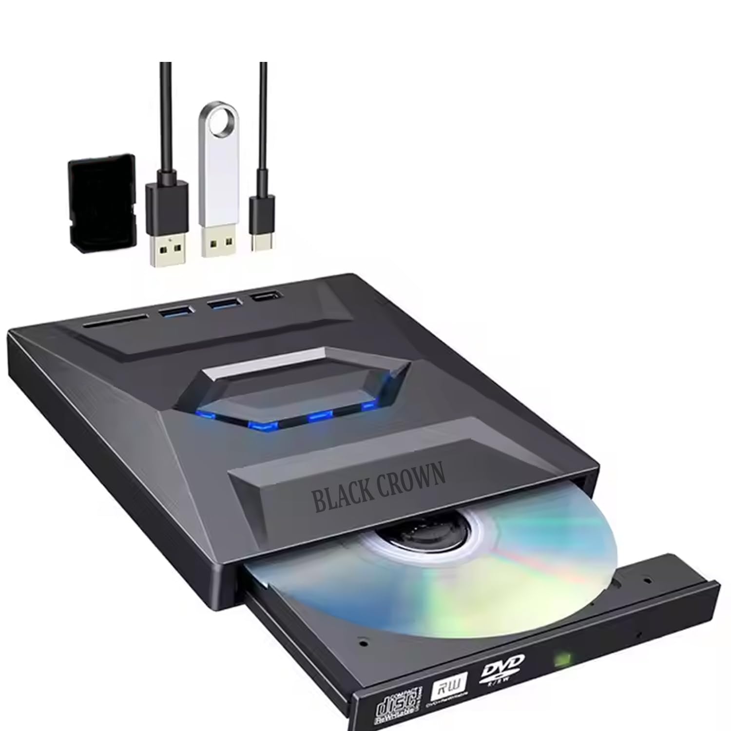 BLACK CROWN USB 3.0 & Type C External DVD Writer, CD/DVD ROM +/-RW CD Burner,Portable DVD Drive Player with SD Card Reader USB 3.0 /Type C Hub for Laptop Mak Desktop PC.(Black)-image-36