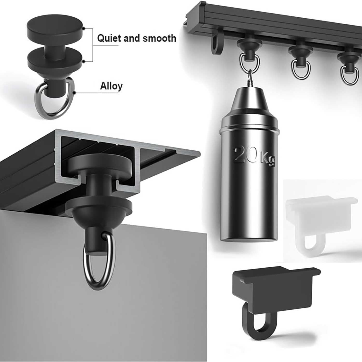 Binario autoadesivo in alluminio a 1 corsia per soffitto e parete, sistema scorrevole per doccia e divisorio (bianco, 2 m / 6.6ft)